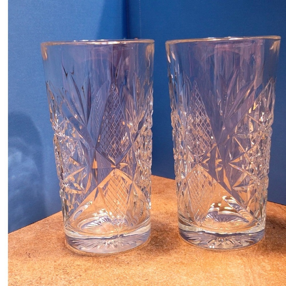 2 Luminarc France Longchamp Crystal Highball Glasses Set of 2 Diamond Cut 6.25in - Picture 2 of 8